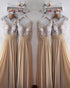 Silver Sequins Champagne Chiffon Bridesmaid Dresses Ruffles V-Neck Floor Length